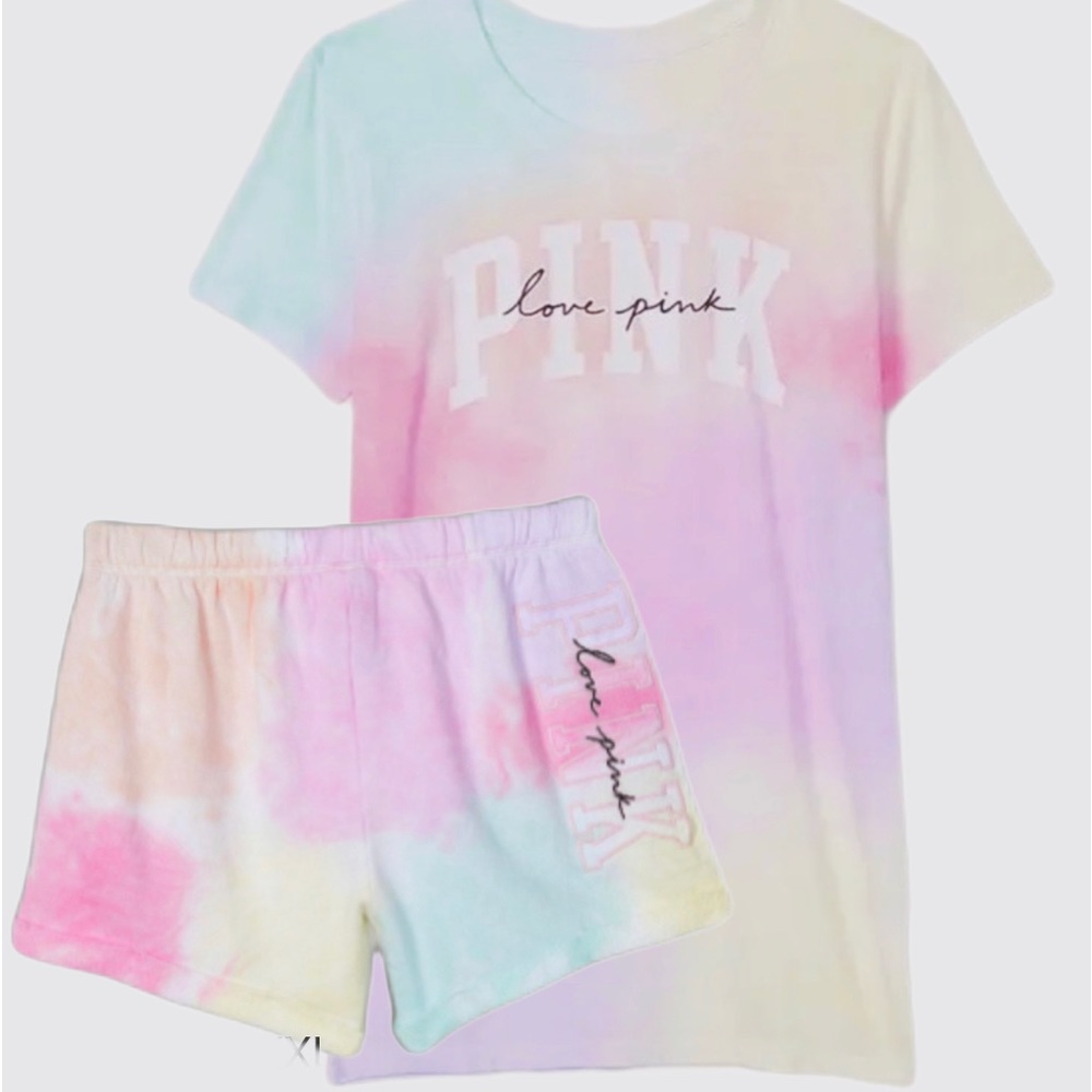 NEW VICTORIAS SECRET PINK FREYA TIE DYE TEE SHIRT & SHORTS SET XS S M L XL XXL